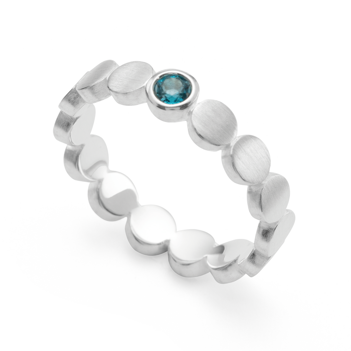 925/- Ring, rho. matt./Poliert, Blau Topas 0,14ct