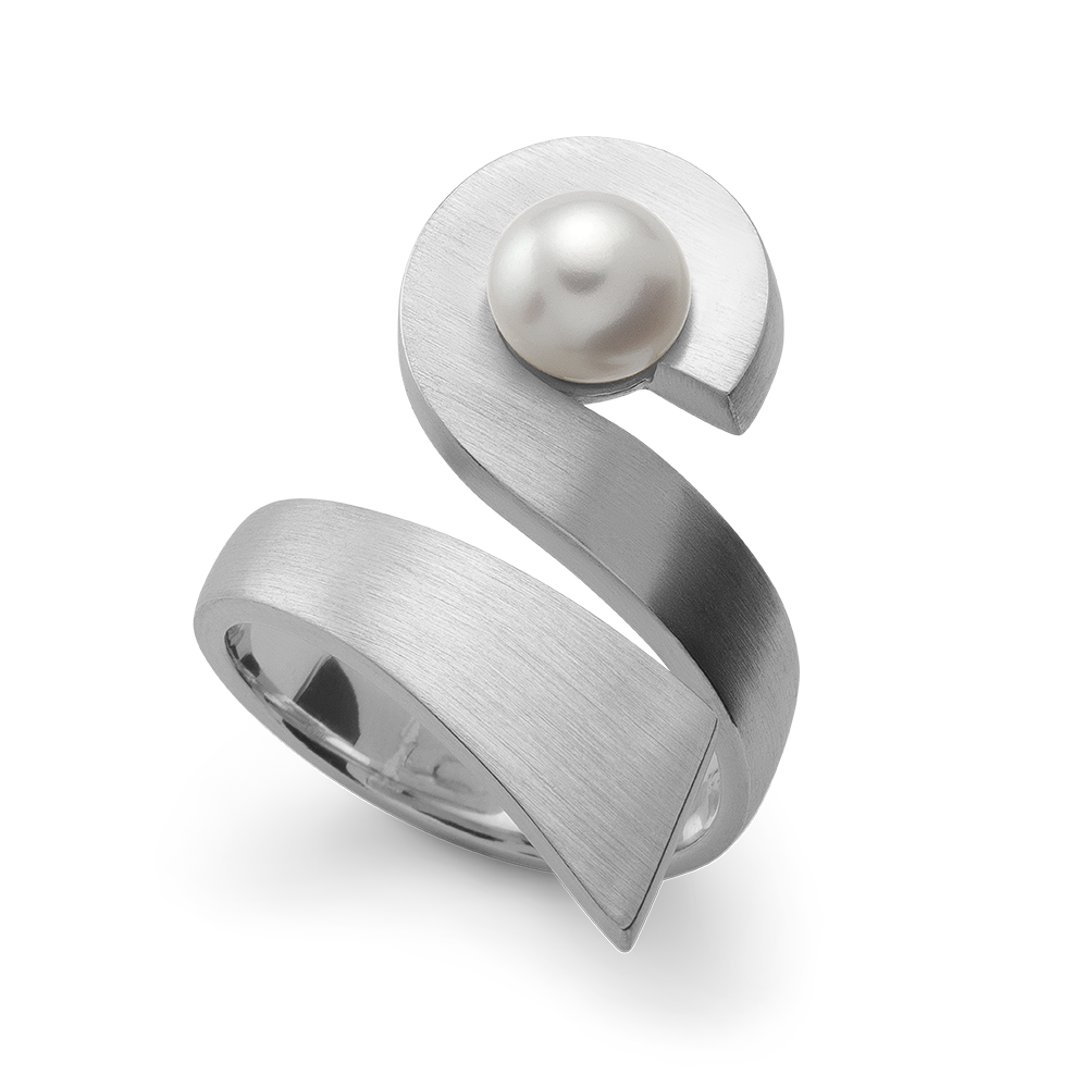 925/- Ring, rhodi., matt, Zuchtperle weiß 2,15ct