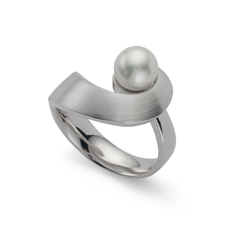 925/- Ring, rhodi., matt./pol., Zuchtperle 2,89ct