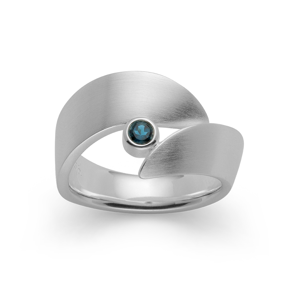 925/- Ring, mattiert, Topas London Blue 0,13ct