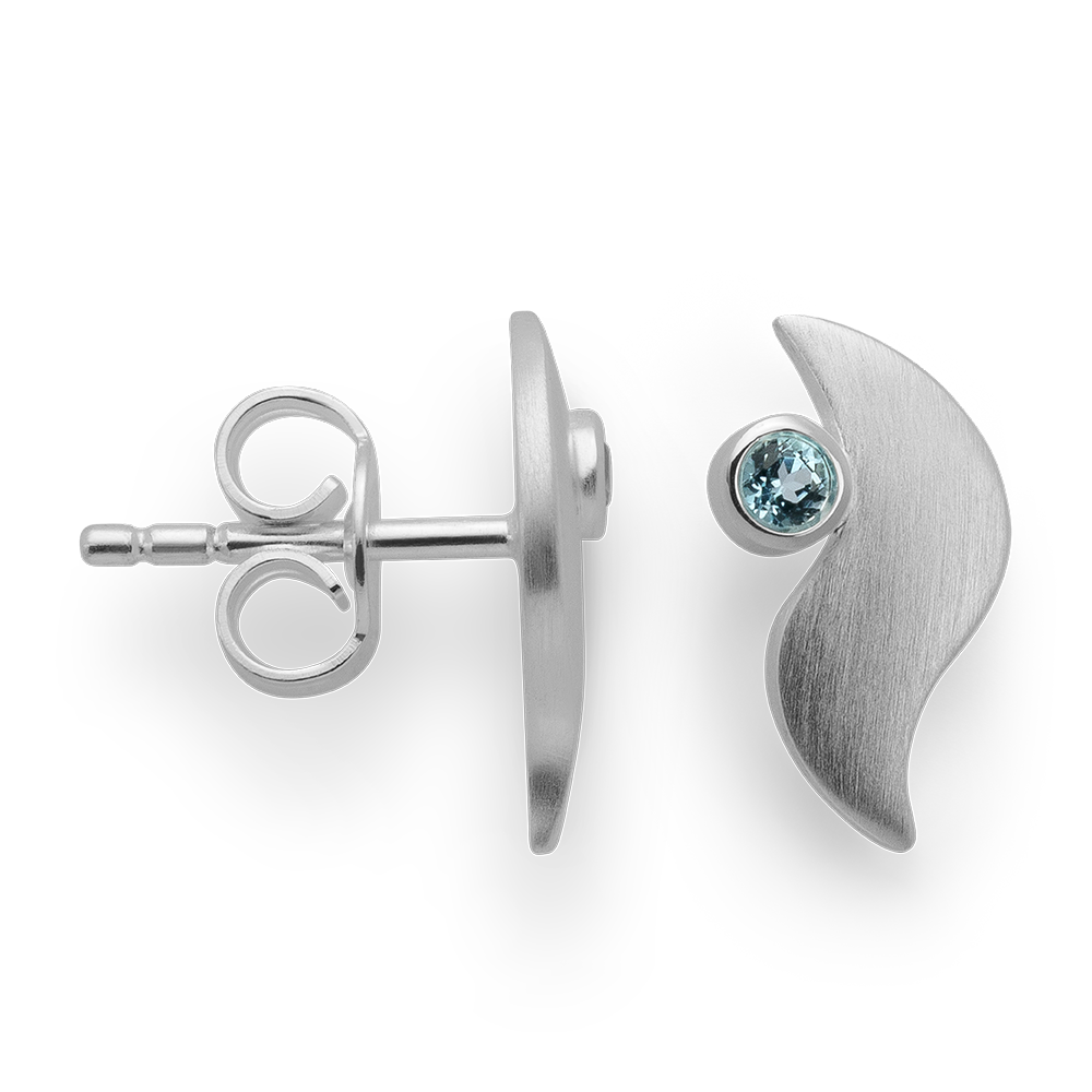 925/- Ohrstecker, mattiert, Blautopas 0,09ct