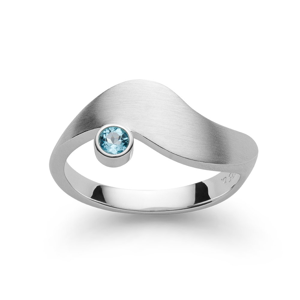 925/- Ring, mattiert, Blautopas 0,13ct