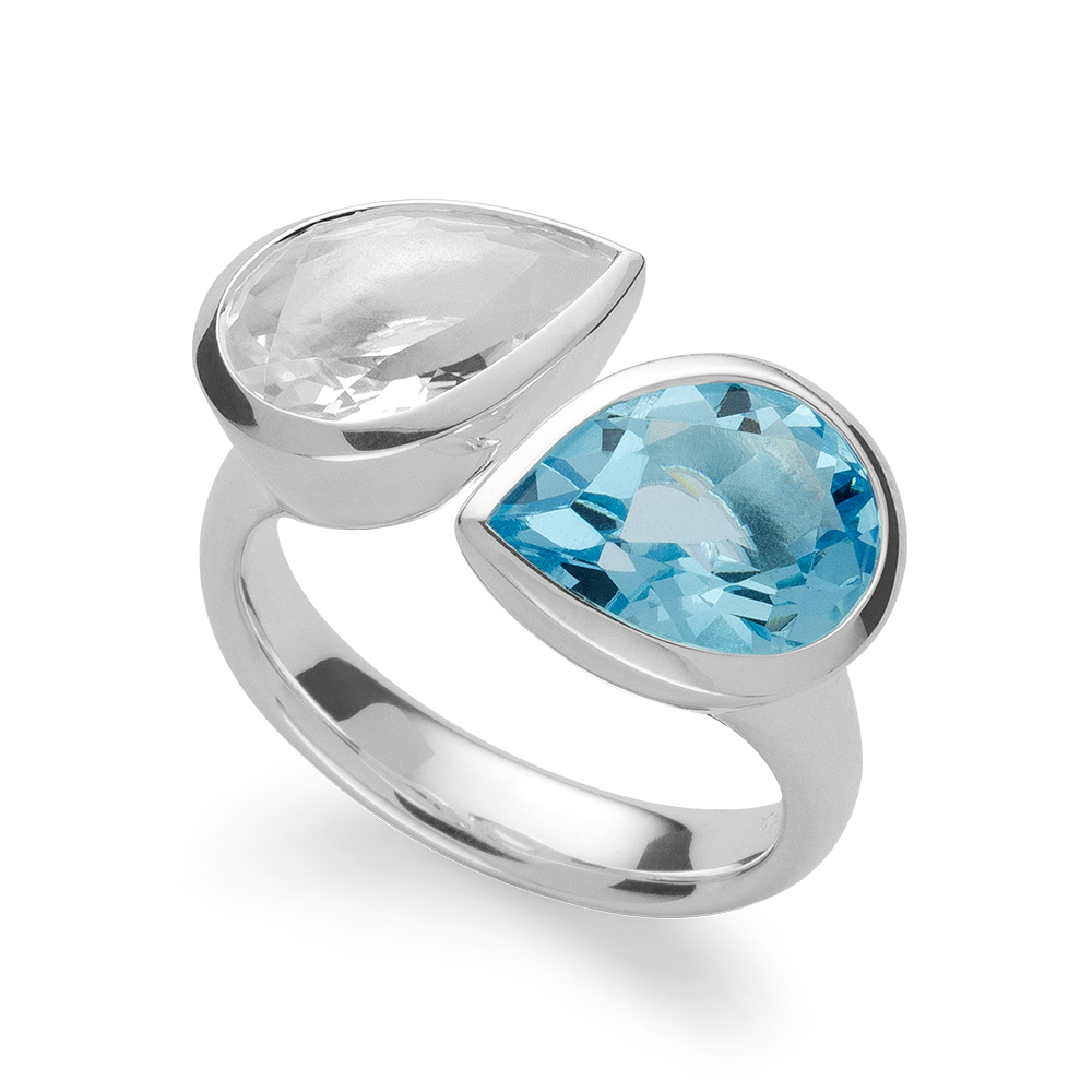 925/-Ring,pol,Blautopas 2,89ct,Bergkristall 2,39ct