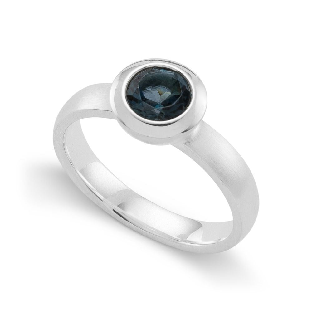 925/- Ring, Topas London Blue 0,89ct, mattiert/poliert